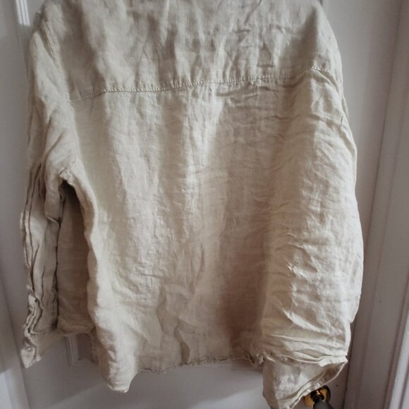 Relaxed Fit Cream Linen Gauze Button-Up Shirt - Size XL - Boho Chic - Picture 4 of 6